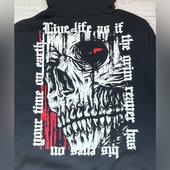NWT RGSTR Graphic Skull Full Zip Hoodie in Black - Picture 4 of 6